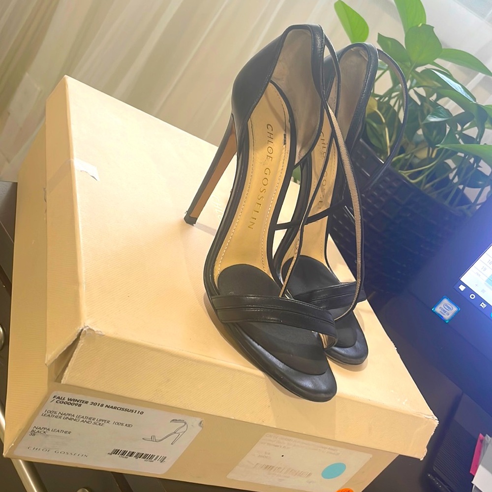 CHLOE GOSSELIN NARCISSUS 110mm Black Leather GORGEOUS Sandals
